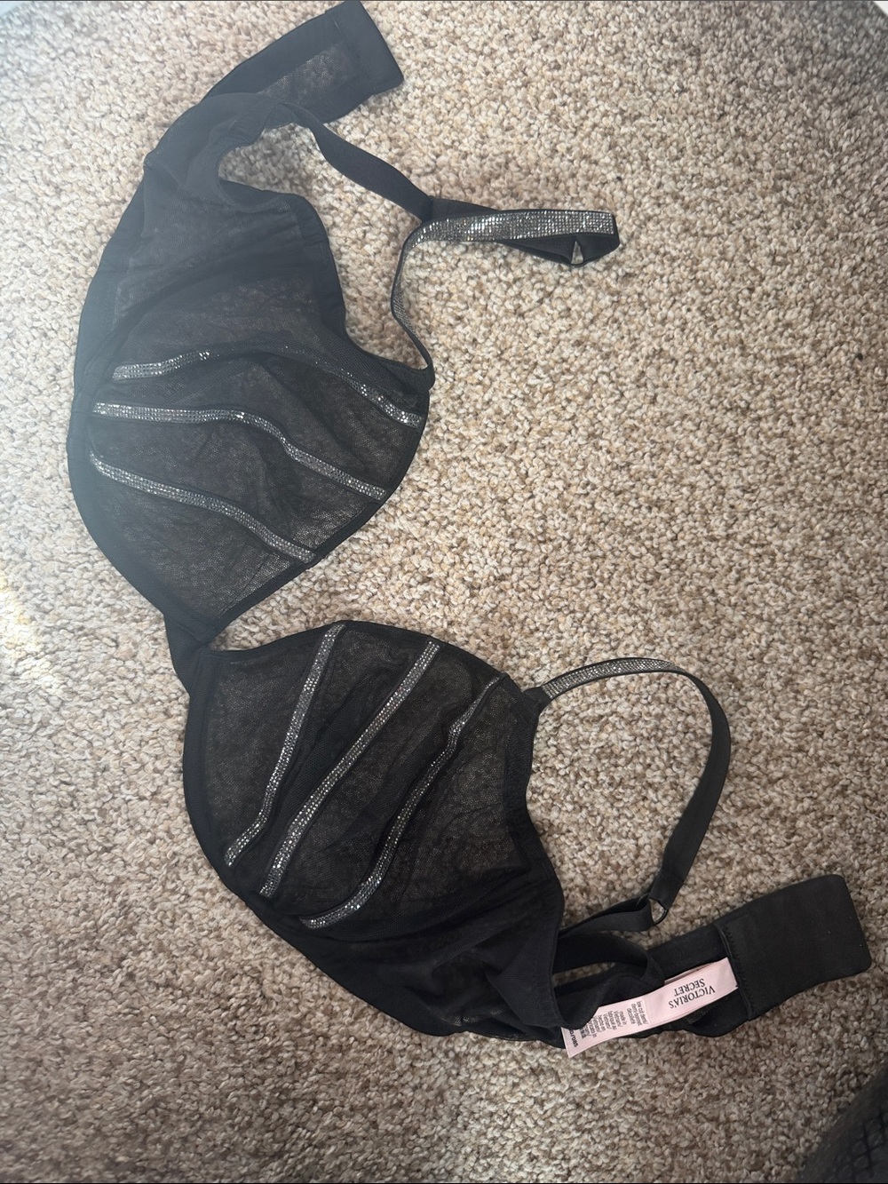 Victoria's Secret Black Sheer Underwire Bra with Shimmer Stripes